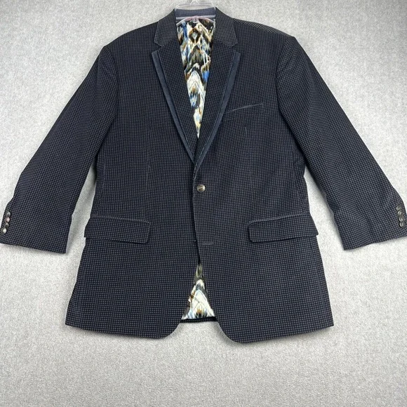 Robert Graham Blazer Mens 42R Blue Check Velvet Sports Coat Suit Jacket READ - Picture 1 of 12